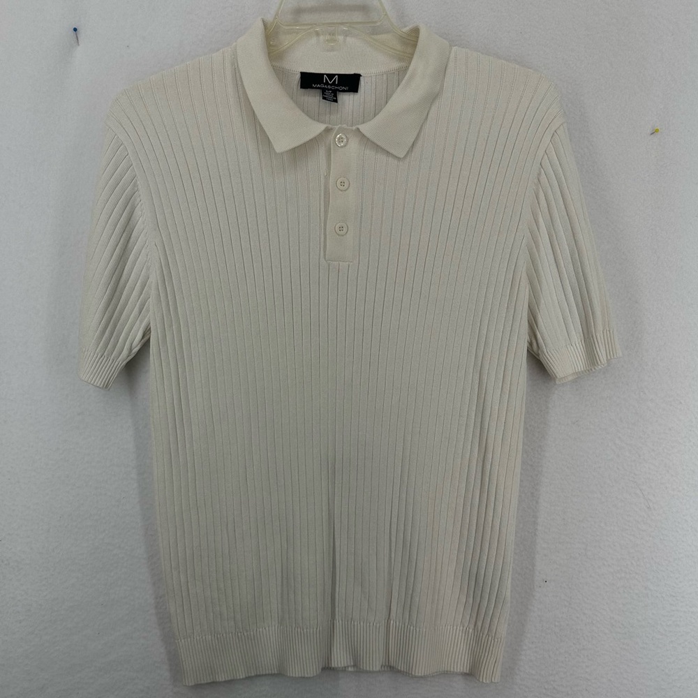 Magaschoni Collared Sweater Dress Shirt Ribbed‎ Mens Small White